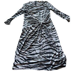 Michael Kors Sz XS Woman Black White Zebra Animal Print Cap Sleeve Dress Stretch